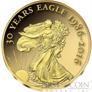 Congo 30th ANNIVERSARY OF THE AMERICAN EAGLE WALKING LIBERTY series SMALLEST GOLD 100 Francs Gold coin Proof 2016
